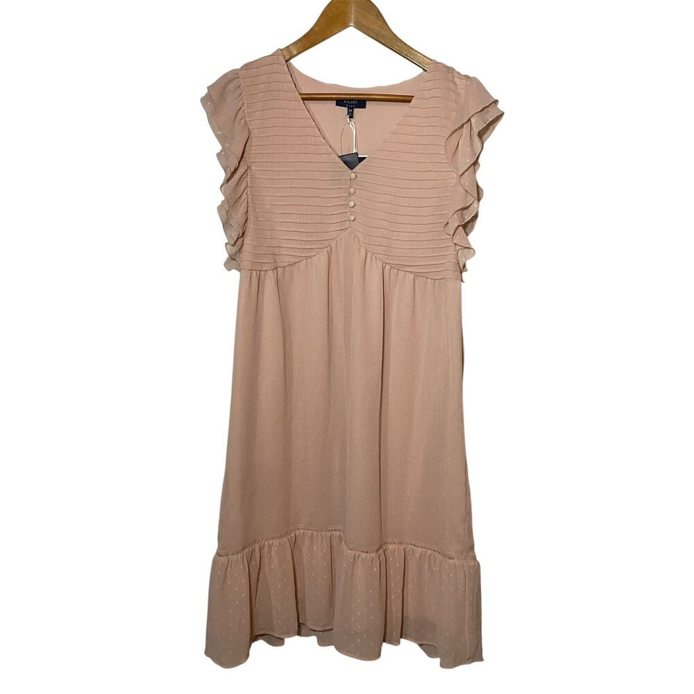 Kaari Blue Pink La Vie Boheme Ruffle V-Neck Dress Medium NWT Spring Modest Wear